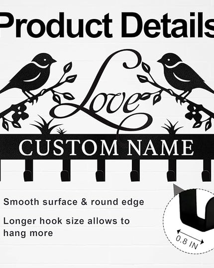Personalized Key Holder for Wall, Bird Key Holder Wall Mount Customized, Metal Key Organizer Wall Decorative, Wedding Housewarming Gift, Key Rack Holder Wall Mount for Kitchen, Hallway, Doorway