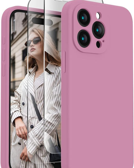 FireNova Designed for iPhone 15 Pro Max Case, Silicone Upgraded [Camera Protection] Phone Case with [2 Screen Protectors], Soft Anti-Scratch Microfiber Lining Inside, 6.7 inch, Lilac Purple