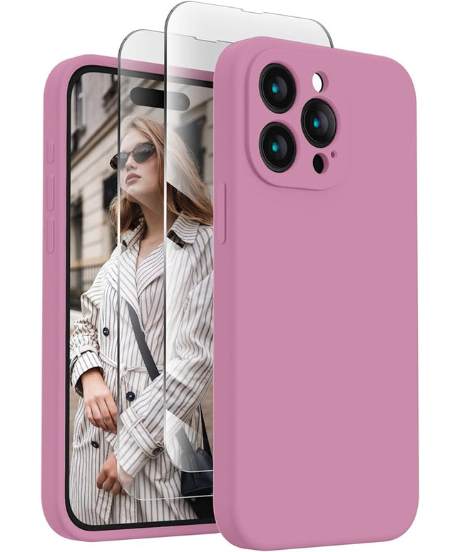 FireNova Designed for iPhone 15 Pro Max Case, Silicone Upgraded [Camera Protection] Phone Case with [2 Screen Protectors], Soft Anti-Scratch Microfiber Lining Inside, 6.7 inch, Lilac Purple