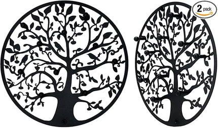 ZULONG Round Decorative Home Key Holder Wall Mount, 2 Pack Metal Tree Car Key Rack for Wall Organizer for Keys, Wallets, Hats, Used for Decor for House Entryway, Kitchen, Garage, Office (12" Black)