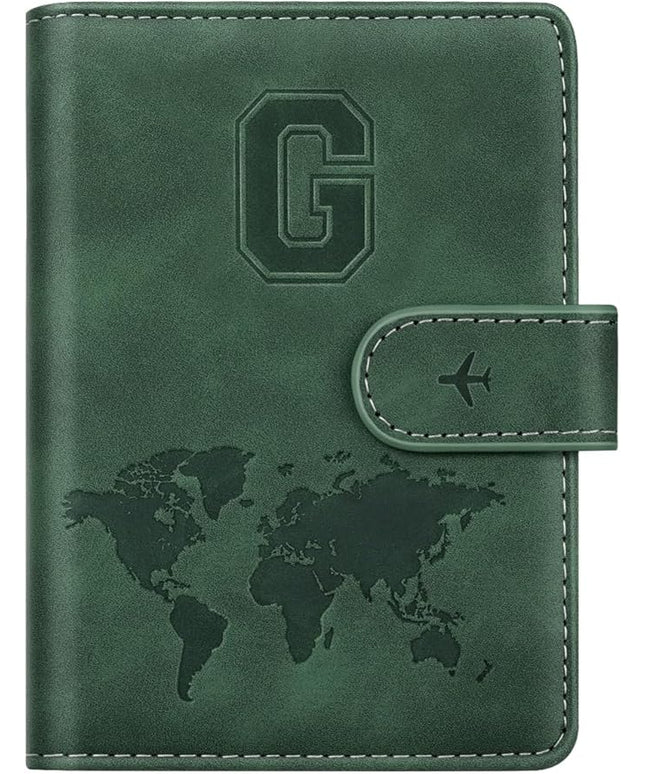 Personalized G Passport Holder Cover Initial Letter Travel Wallet RFID Blocking Passport Cover Credit Card Holder Case Passport Book Holders for Women and Men, Pine Green-G