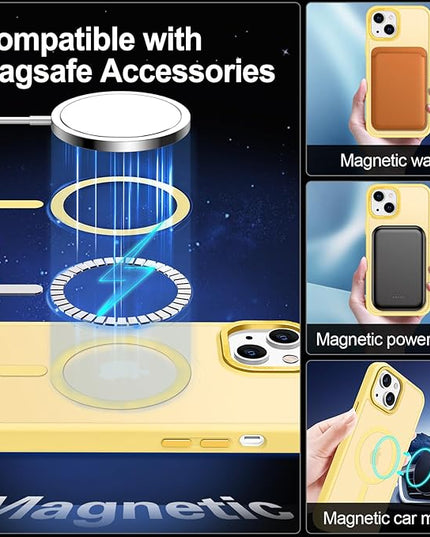Hython Case for iPhone 15 Plus Case Magnetic Translucent Matte Phone Cases 6.7" [Compatible with MagSafe] Thin Slim Fit Shockproof Bumper Hard Protective Cover for Women Men Girls, Frosted Yellow