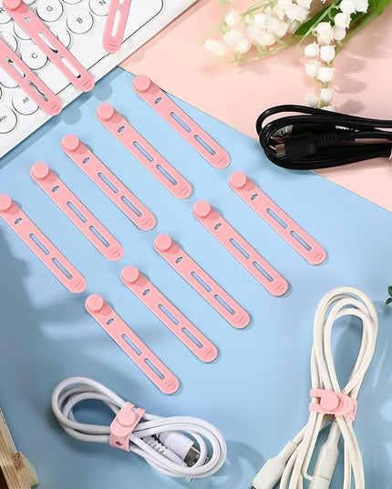 42 Pcs Silicone Cable Ties Reusable Cord Straps Multipurpose Elastic Cable Organizer for Bundling Fastening Earphone Phone Charger Home Office School (Pink,3.15 Inch)