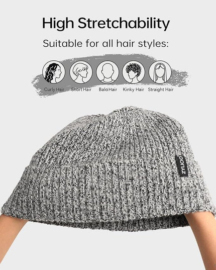 Zylioo Plus Size Fleece Lined Beanie Hat,2XL/XL/L/M/S Thermal Knitted Hat,Winter Warm Lined Snow Hats for Women Men