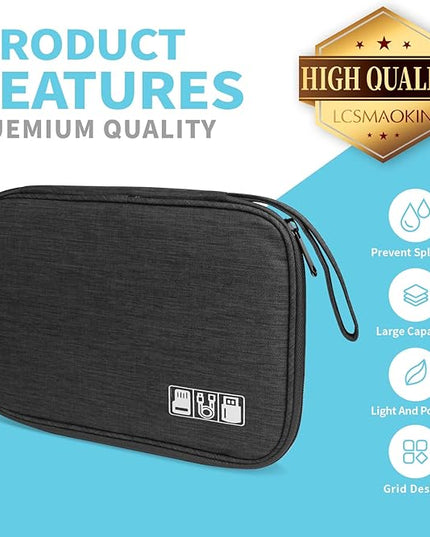 Electronics Organizer Travel Case,Electronic Accessories Storage Bag,Portable Waterproof Cable Organizer Bag,Travel Cord Organizer Bag for Small Charging Cord Storage,Cables,SD Card (Black)