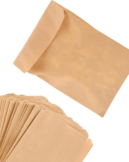 Paper Sandwich Bags Kraft Brown (125 Pack) Food Grade Bags with White Round Stickers for Sealing - Unbleached Compostable Natural Kraft Paper Stock Bags for Bakery Cookies, Treats, Snacks, Sandwiches
