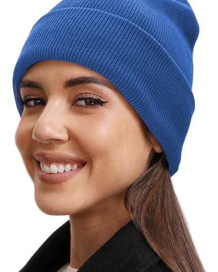 100% Cotton Beanie Hat- Unisex Ultra Soft Winter Warm Stretch Knit Cuffed Hats Fisherman Beanies Skull Cap