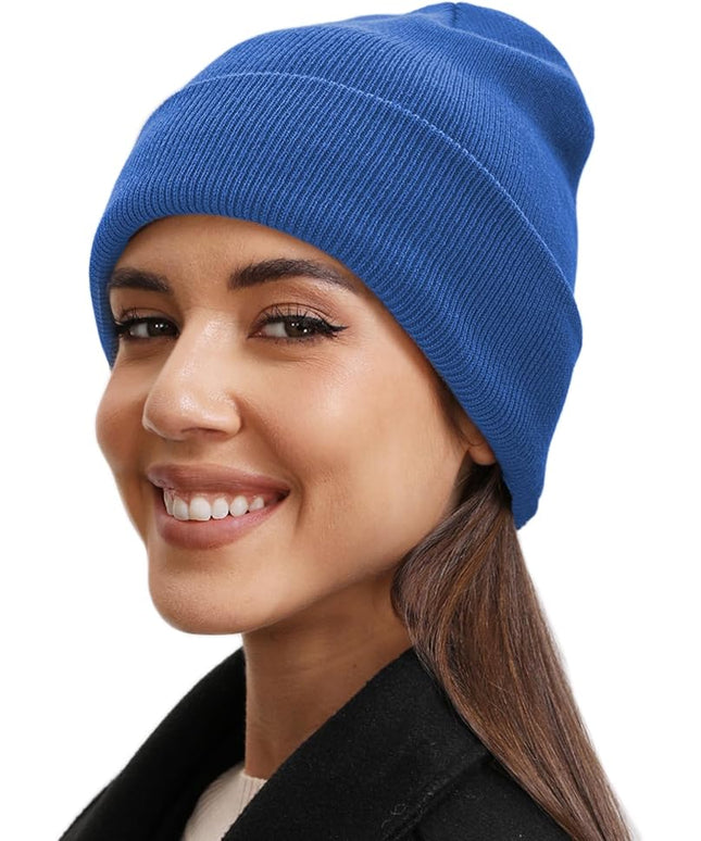 100% Cotton Beanie Hat- Unisex Ultra Soft Winter Warm Stretch Knit Cuffed Hats Fisherman Beanies Skull Cap