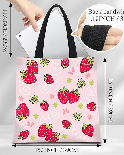 Canvas Tote Bag for Women，Cute Heavy-Duty Shoulder Bag with Zipper Pocket -Travel Tote for Grocery, Gym,Shopping