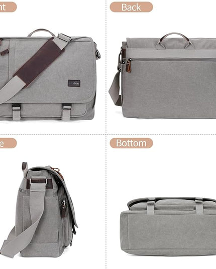 Nerlion Messenger Bag for Men 17-17.3 Inch Laptop Bag Canvas Water-resistant Computer Bag Shoulder Bag Work Briefcase Bookbag for College (Light Gray)