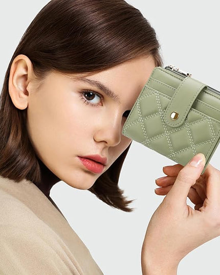 FALAN MULE Small Wallets Woman Leather Bifold RFID Blocking Card Holder With Zipper Coin Pocket