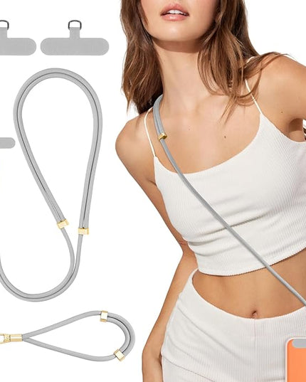 Dadanism Universal Phone Lanyard, Adjustable Cell Phone Lanyard*1, Wrist Strap*1, Tether Tabs*2, Crossbody/Neck/Wrist Strap for for iPhone & Most Smartphones, Silver Gray