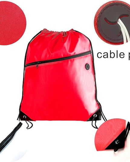 CODOBON Lightweight Drawstring Backpack with 2 Compartments – Holds 14" Laptop & Shoes | Foldable to Phone Size, Zip Pocket with Cable Port | Economical for Gym, Travel, Men Women (20, Red)