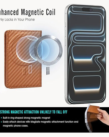 ASAPDOS For MagSafe Wallet,Magnetic Card Holder RFID Blocking Wallet with 5 Card Slots & Cash Pocket For iPhone 17/16/ 15/14/ 13/12/ Pro/Max/Plus/Air Carbon Coffee