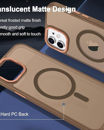Hython Case for iPhone 12 Case Magnetic Translucent Matte Phone Cases 6.1" [Compatible with MagSafe] Thin Slim Fit Shockproof Bumper Hard Protective Cover for Women Men Girls, Frosted Brown