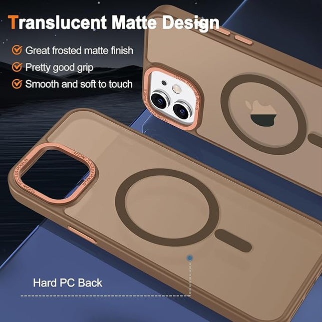 Hython Case for iPhone 12 Case Magnetic Translucent Matte Phone Cases 6.1" [Compatible with MagSafe] Thin Slim Fit Shockproof Bumper Hard Protective Cover for Women Men Girls, Frosted Brown