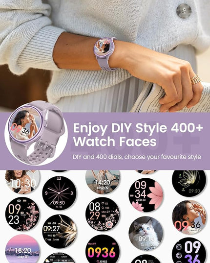 Smart Watches for Women for iPhone/Samsung/Android(Answer/Make Calls),1.27'' AMOLED Screen Activity Fitness Trackers with Heart Rate/Sleep/SpO2 Monitor,120+ Sport Modes IP68 Fitness Watch 2Band Purple