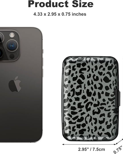 ELFISH Mini RFID Aluminum Wallet Credit Cards Holder Business Card Case Metal ID Case for Men Women(Black Leopard Print)