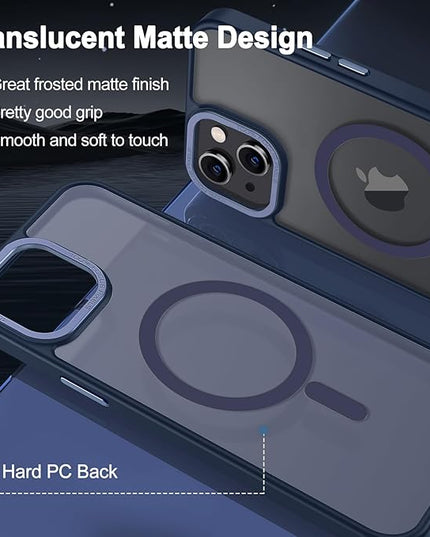 Hython Case for iPhone 14 Plus Case Magnetic Translucent Matte Phone Cases 6.7" [Compatible with MagSafe] Thin Slim Fit Shockproof Bumper Hard Protective Cover for Women Men Girls, Deep Blue