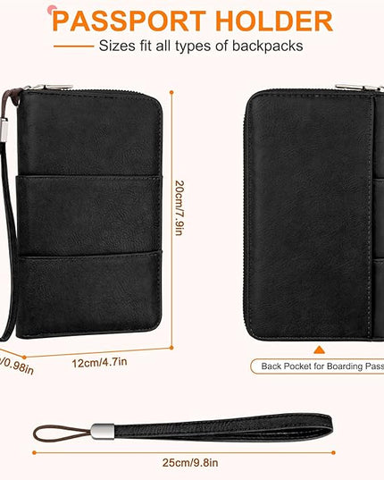 Family Passport Holder Wallet with Zipper, RFID Blocking Travel Document Organizer, PU Leather Passport Wallet for Women Men, Passport Cover Travel Wallet for Boarding Pass, ID, Money, Tickets
