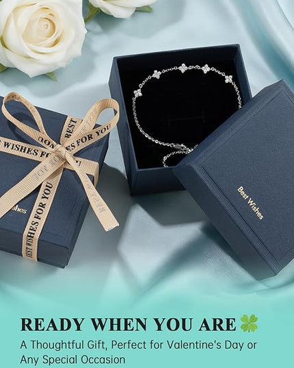 Moissanite Four Leaf Clover Charm Bracelet for Women,Symbol of Love & Luck,14K Gold/White Gold Plated D Color VVS1 Moissanite, 6.5+2Inch Adjustable Hypoallergenic Cable Chain,Ready to Dainty Lucky Jewelry Gift for Valentine’s Day Bracelet from Boyfrien...