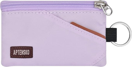RFID Travel Wallet with Adjustable Lanyard-Zipper Small Wallet with ID Card Holder, Keychain for women&men-Minimalist Slim Waterproof Nylon case for ID, Cash, Key (Soft Lilac)