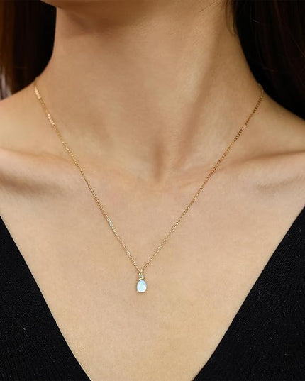 FANCIME 14K Solid Yellow Gold Birthstone Pendant Necklace for Women with Diamond Pear Shaped Teardrop Necklace Birthday Gifts for Mom Women Sterling Silver Chain 16" + 2" Extender