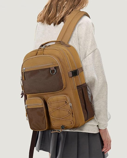 Lohol Water Resistant Daypack with Mulitiple Pockets for Travel Outdoor College, 15.6 inch Laptop Backpack for Men and Women (Brown)