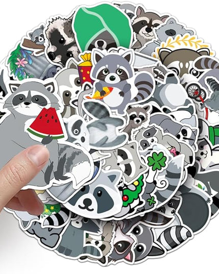 Cute Raccoon Vinyl Stickers, 50 PCS Waterproof Animal Decals for Laptops, Scrapbooking, Notebooks, Water Bottles, Suitcases, Phones & DIY Decor