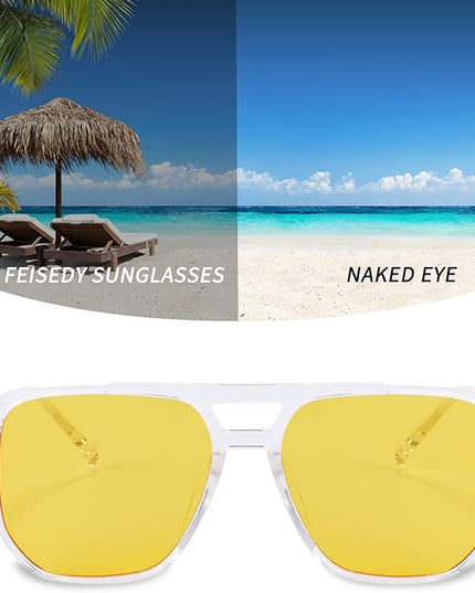 FEISEDY Retro Square Aviator Sunglasses Women Men 70s Vintage Trendy Plastic Frame Sun Glasses B2835