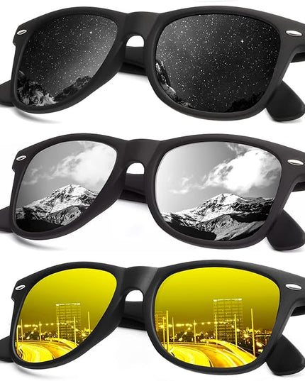 KALIYADI Polarized Sunglasses for Men and Women Matte Finish Sun glasses Color Mirror Lens UV Blocking (3 Pack)