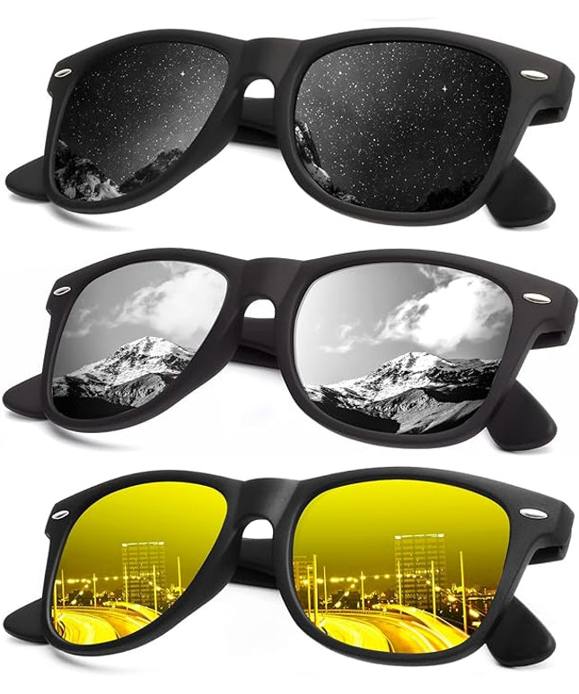 KALIYADI Polarized Sunglasses for Men and Women Matte Finish Sun glasses Color Mirror Lens UV Blocking (3 Pack)