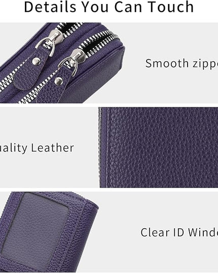 RNIEGA Credit Card Holder Wallet RFID Blocking Leather Small Wallet for Women Double Zipper Wallet with ID Window