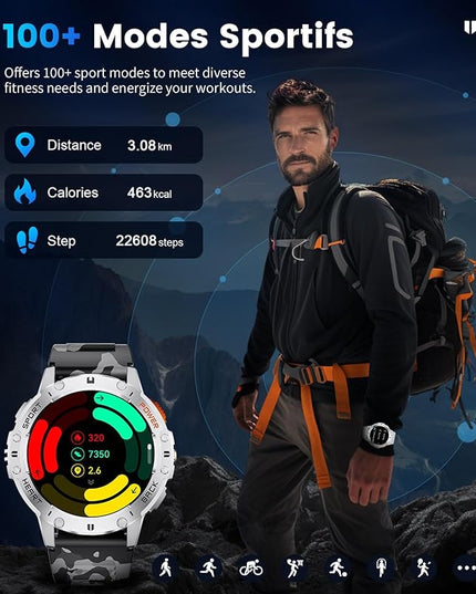 LIGE 1.43" AMOLED Smart Watch for Men with Flashlight, Bluetooth Calling, 100+ Sport Modes, 530mAh, IP68 Waterproof Fitness Tracker for Workout, iOS Android Compatible, Silver Steel