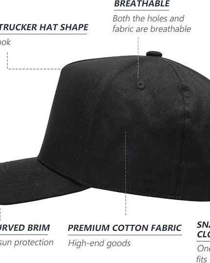 MEINICY Vintage Trendy Trucker Hat, Structured 5-Panel Snapback Hat, Adjustable Cotton Solid or 2-Tone Baseball Cap Men Women