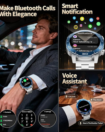 Military Smart Watch for Men(Answer/Calls),1.43''AMOLED Screen,500mAh 5ATM Waterproof,170 Sports Modes, Fitness Tracker Watch with Heart Rate/Blood Pressure/SpO2 for Android/iOS,Smartwatch Black