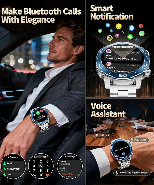 Military Smart Watch for Men(Answer/Calls),1.43''AMOLED Screen,500mAh 5ATM Waterproof,170 Sports Modes, Fitness Tracker Watch with Heart Rate/Blood Pressure/SpO2 for Android/iOS,Smartwatch Black