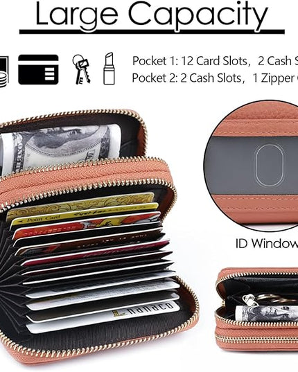 imeetu RFID Credit Card Holder, Small Leather Zipper Card Case Wallet for Women