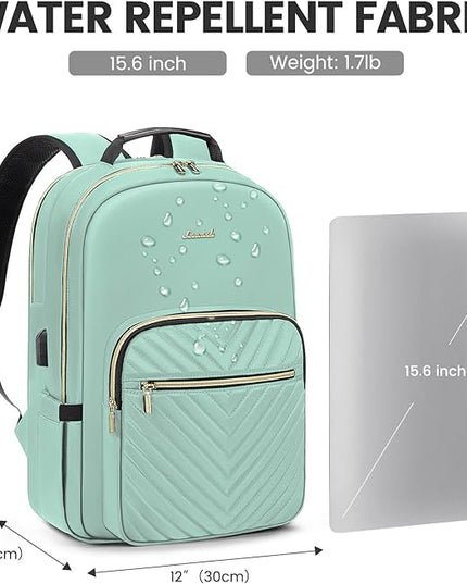 LOVEVOOK Laptop Backpack for Women 15.6 inch,Cute Womens Travel Backpack Purse,Professional Laptop Computer Bag,Waterproof Work Business College Teacher Bags Carry on Backpack with USB Port,Mint Green