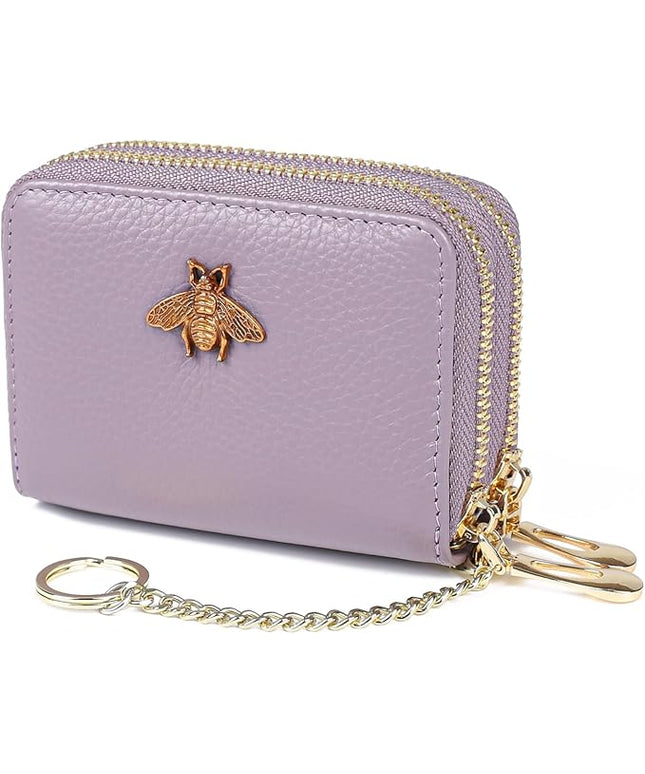imeetu RFID Credit Card Holder, Small Leather Zipper Card Case Wallet for Women