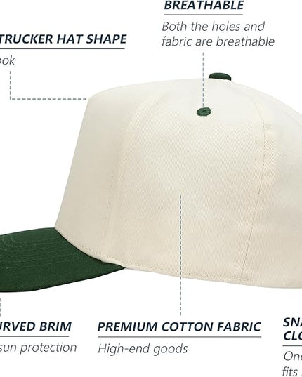 MEINICY Vintage Trendy Trucker Hat, Structured 5-Panel Snapback Hat, Adjustable Cotton Solid or 2-Tone Baseball Cap Men Women