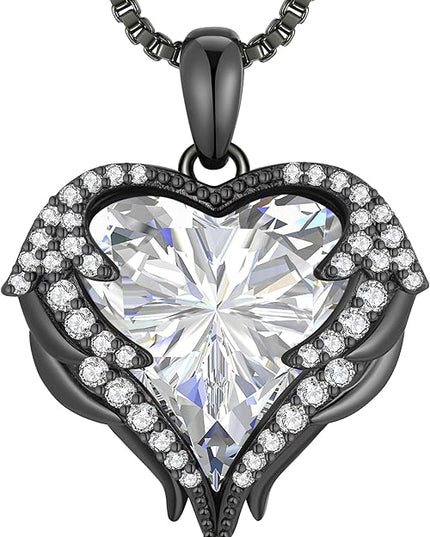 CDE Christmas Gifts for Women Angel Wings Necklace for Women with Birthstone, Love Heart Silver Tone/Gold Tone Pendant, Ideal Anniversary or Birthday Jewelry Gifts for Wife Girlfriend Her
