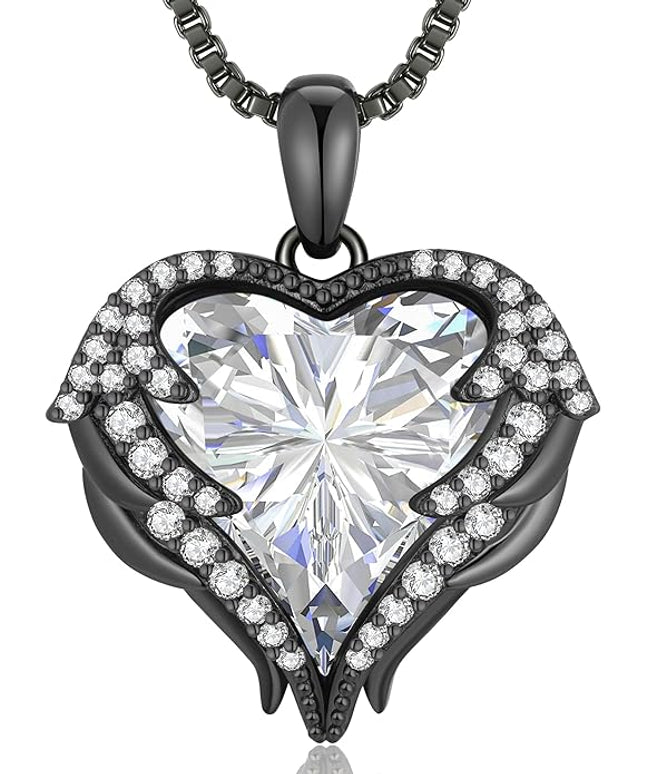 CDE Christmas Gifts for Women Angel Wings Necklace for Women with Birthstone, Love Heart Silver Tone/Gold Tone Pendant, Ideal Anniversary or Birthday Jewelry Gifts for Wife Girlfriend Her