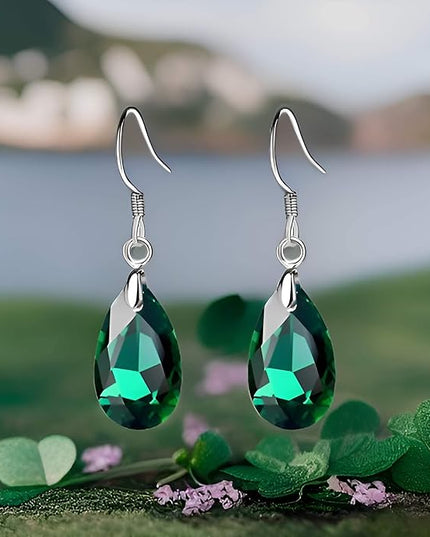 Teardrop Austrian Crystal Drop Dangle Earrings for Women 925 Sterling Silver Hook Hypoallergenic Jewelry
