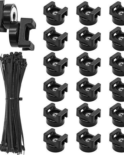 20Pcs Magnetic Zip Tie Mount and 100 Nylon Cable Ties, Magnetic Cable Clips, Multi-purpose Cable Tie Management Base, Office Cable Organizer (22mm)