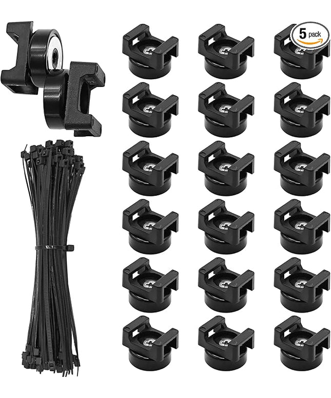 20Pcs Magnetic Zip Tie Mount and 100 Nylon Cable Ties, Magnetic Cable Clips, Multi-purpose Cable Tie Management Base, Office Cable Organizer (22mm)