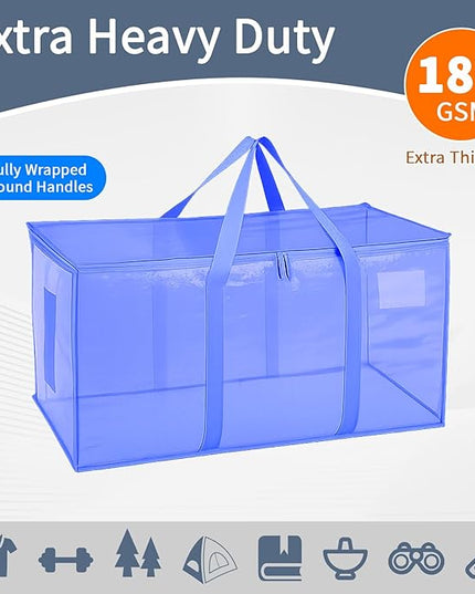 8 Pack-Extra Large Heavy Duty Moving Bags - Waterproof Storage Totes with Handles & Zippers, Foldable for College Dorm, Storage (Blue)