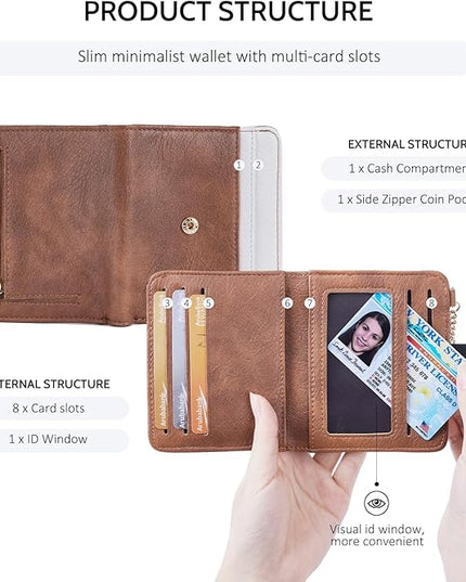 POIUGOYA Slim Wallet for Women,RFID Blocking Bifold Credit Card Holder with Zipper Coin Pocket,ID Window,Keychain