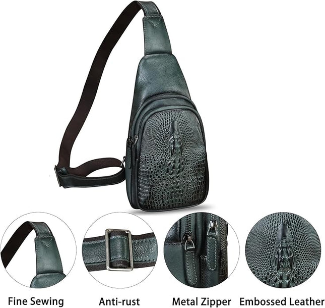 Genuine Leather Silng Bag for Women and Men Real Leather Sling Backpack Chest Purse Shoulder Crossbody Bag