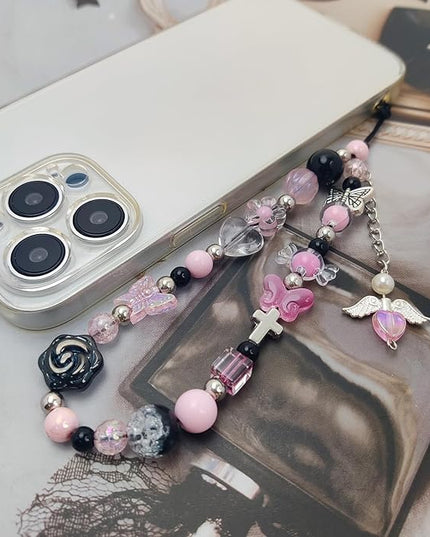 2 Pack Phone Charms, Cute Aesthetic Beaded PhoneCharm Strap Phone Lanyard String PhoneChain Accessories for Bag Keychain Airpods Camera Pendants